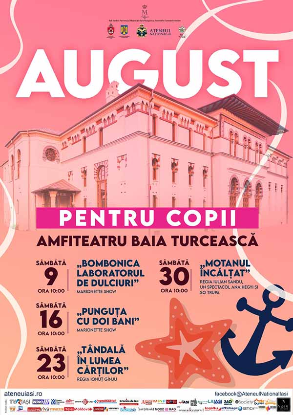 Teatru pentru copii în aer liber, în luna august, la Amfiteatrul Băii Turcești din Iași